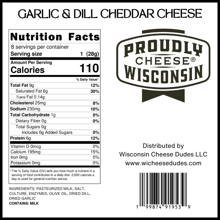Wisconsin Cheese Dudes, Garlic and Dill Cheddar Cheese - 8oz